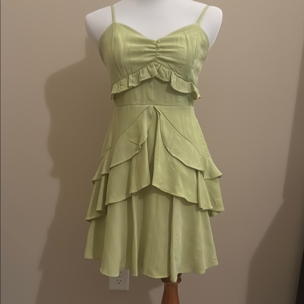 City Studio Green Ruffled Tiered Mini Dress